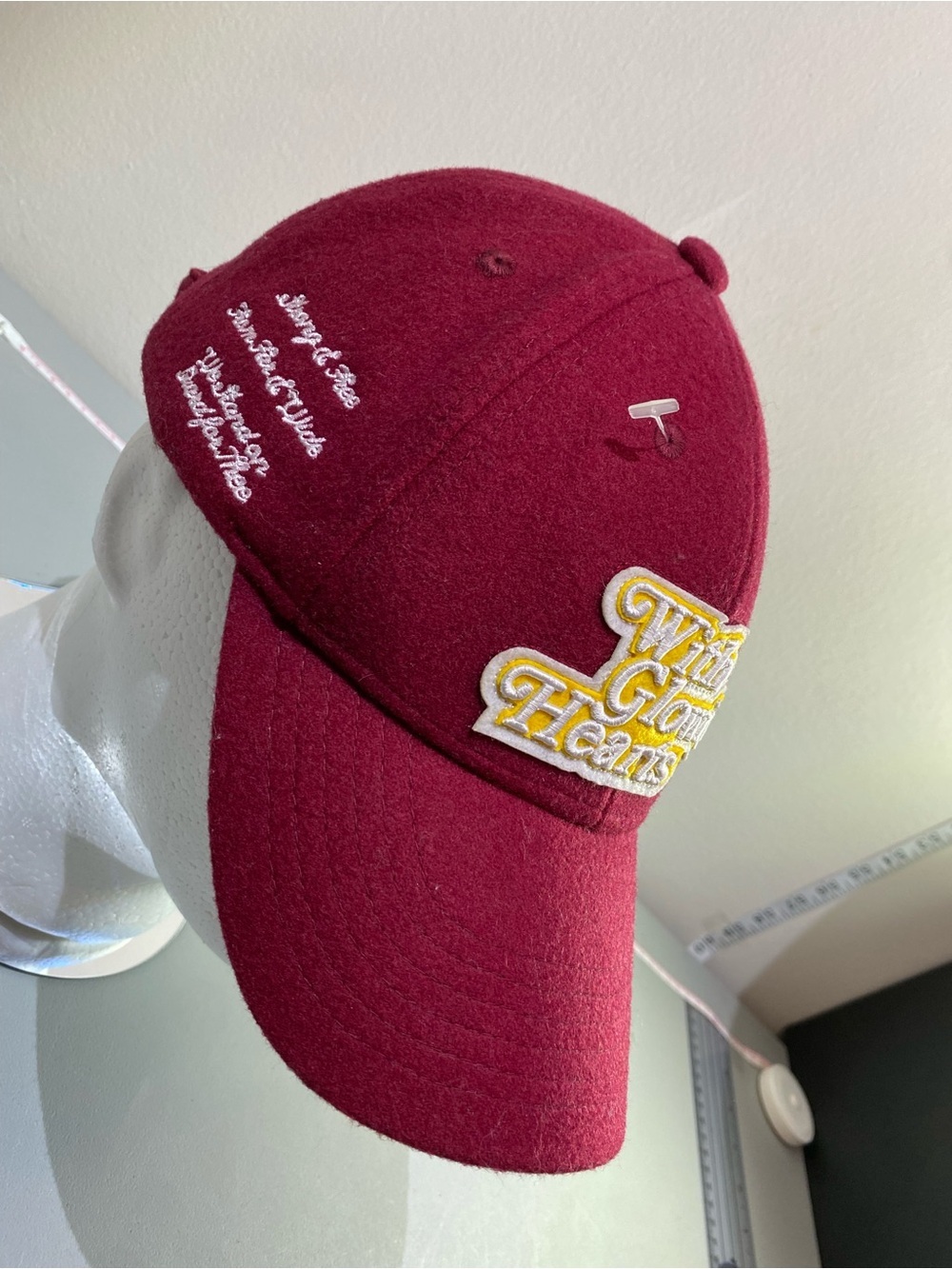 Hudson Bay Stripe HBC Burgundy Yellow / Shell Wool Cap Unisex with glowing heart